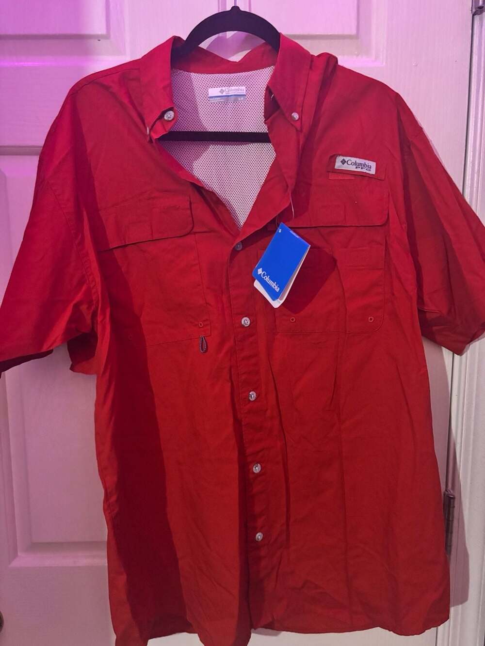 Columbia PFG Bahama II Short Sleeve Shirt Size S Red Fishing